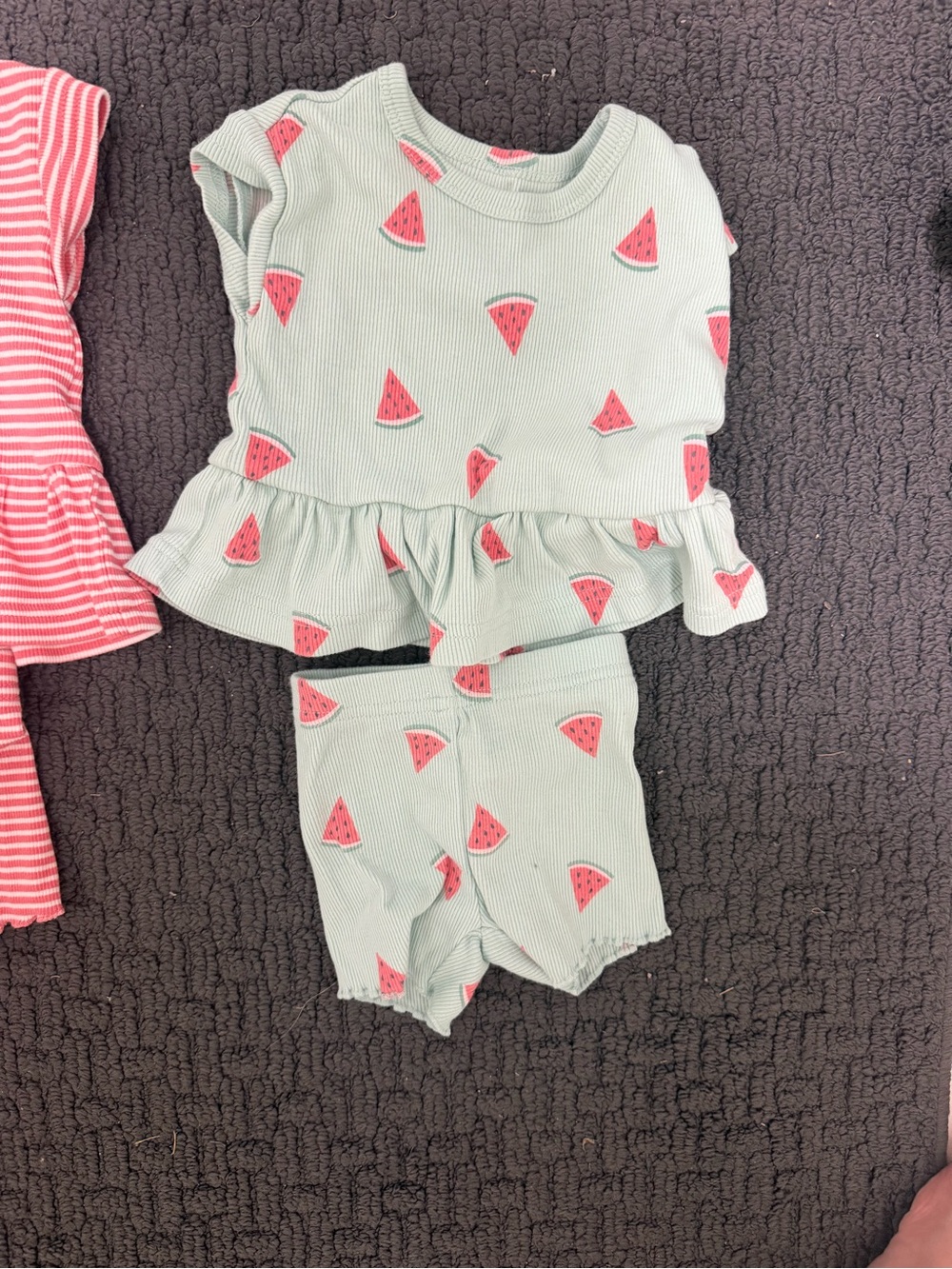Carter's Mint and Pink Watermelon Ruffle Pajama Set